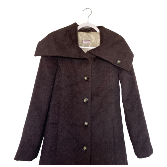 MaxMara Max and Co. Classics Cowl Collar Coat Alpaca/Wool Brown Retro Sz 6 - Picture 5 of 11